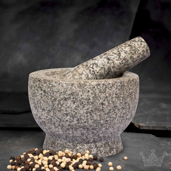 Granit-Mörser &amp; Stößel Salomon, 2,4 kg, weiß-grau
