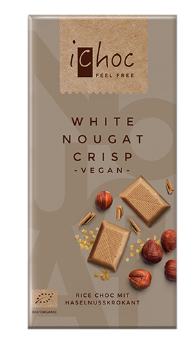 Ichoc White Nougat Crisp, vegane Schokolade, BIO